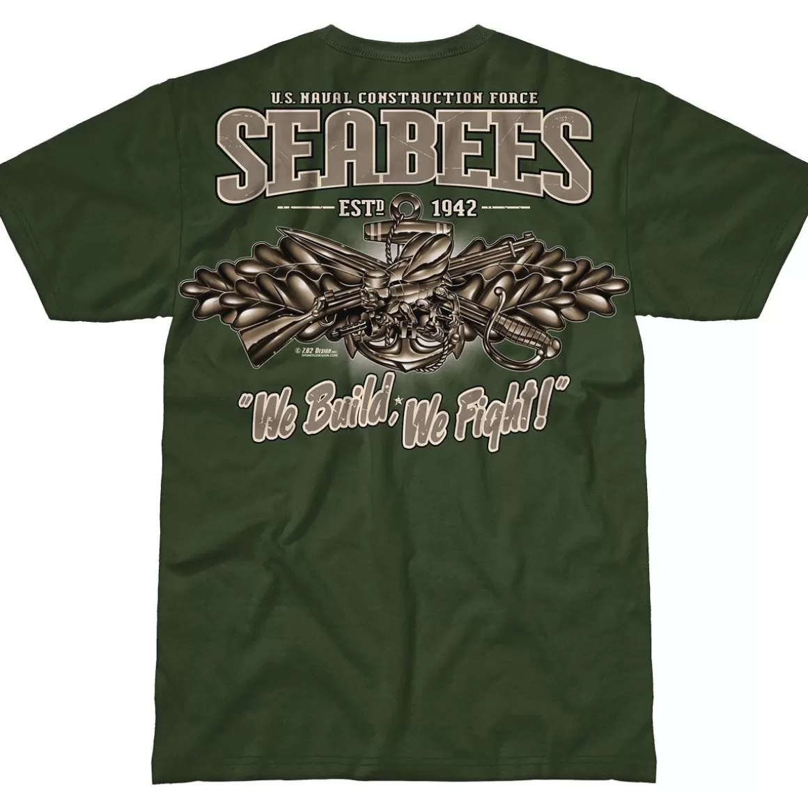 7.62 Design T-Shirts & Vests> Usn Seabees Vintage Battlespace T-Shirt Military Green