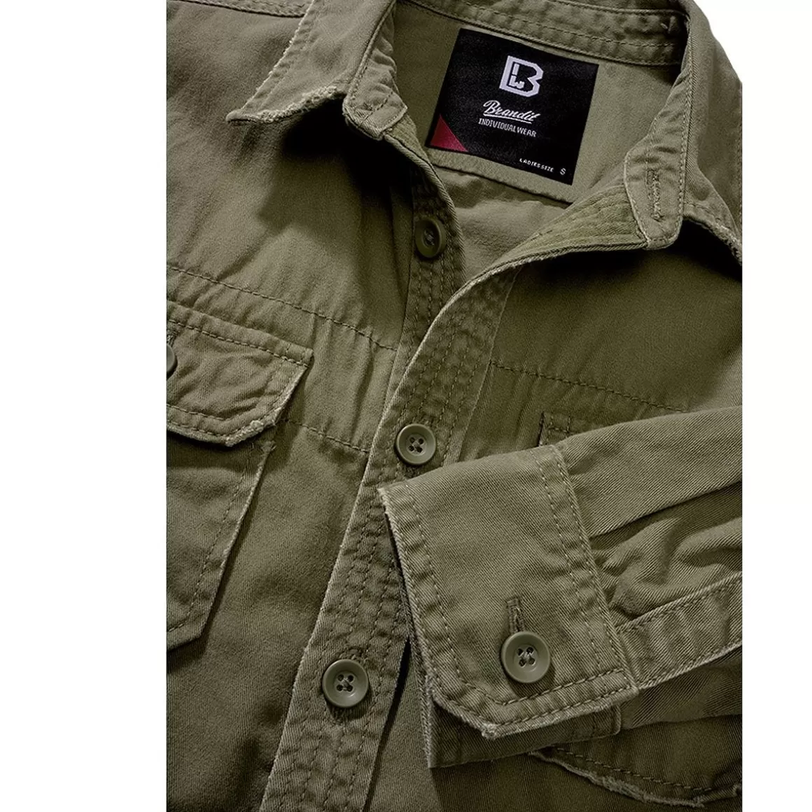 Mil-Tec Shirts>Brandit Ladies Vintage Shirt Longsleeve Olive