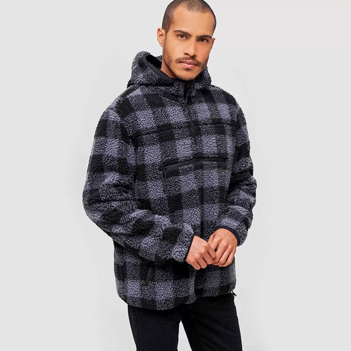 Tervel Fleeces>Brandit Teddyfleece Worker Pullover Black/Grey