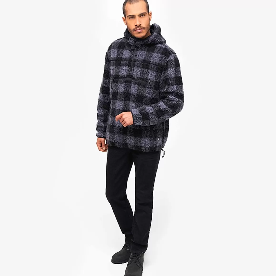 Tervel Fleeces>Brandit Teddyfleece Worker Pullover Black/Grey