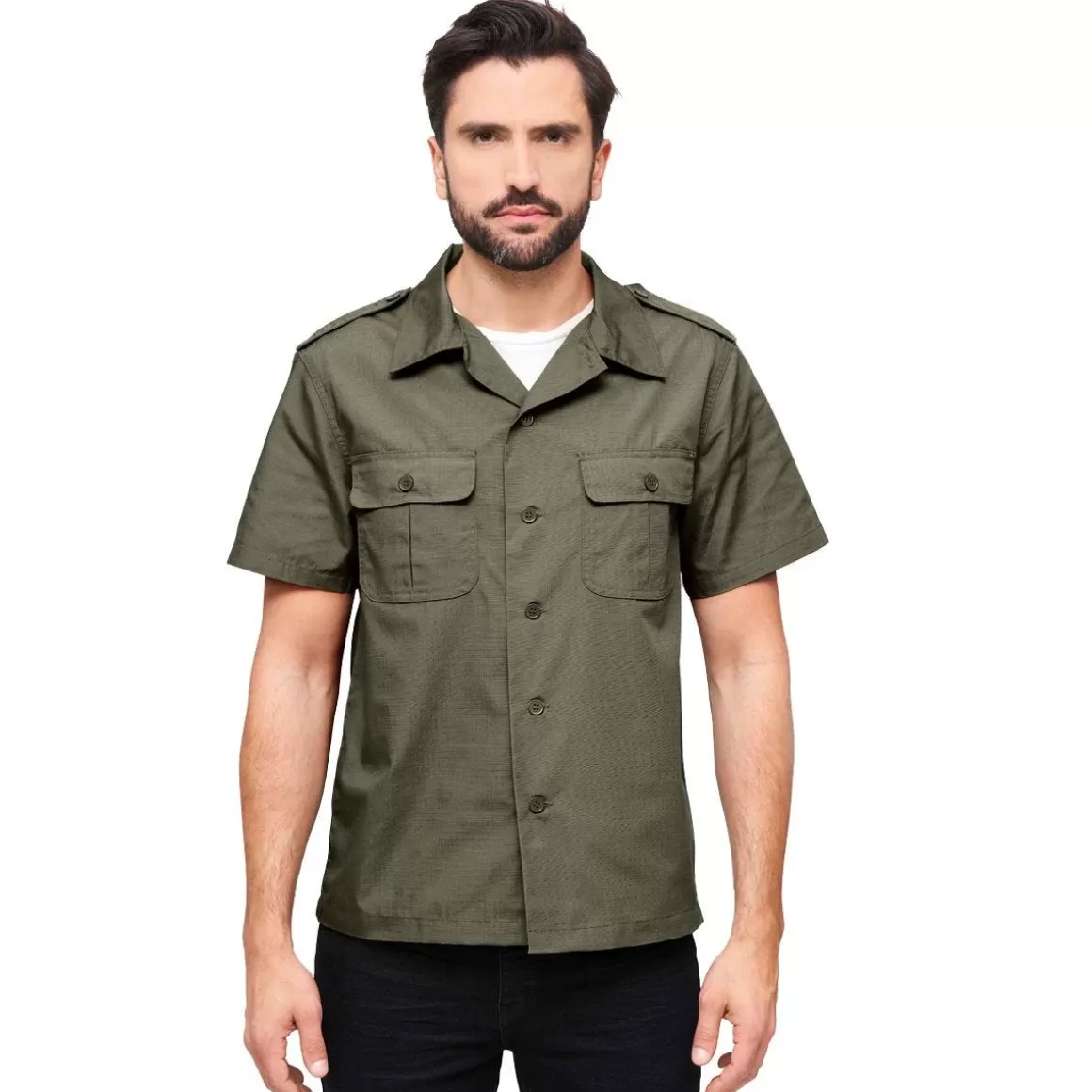 MFH Shirts>Brandit Us Shirt Ripstop Short Sleeve Olive