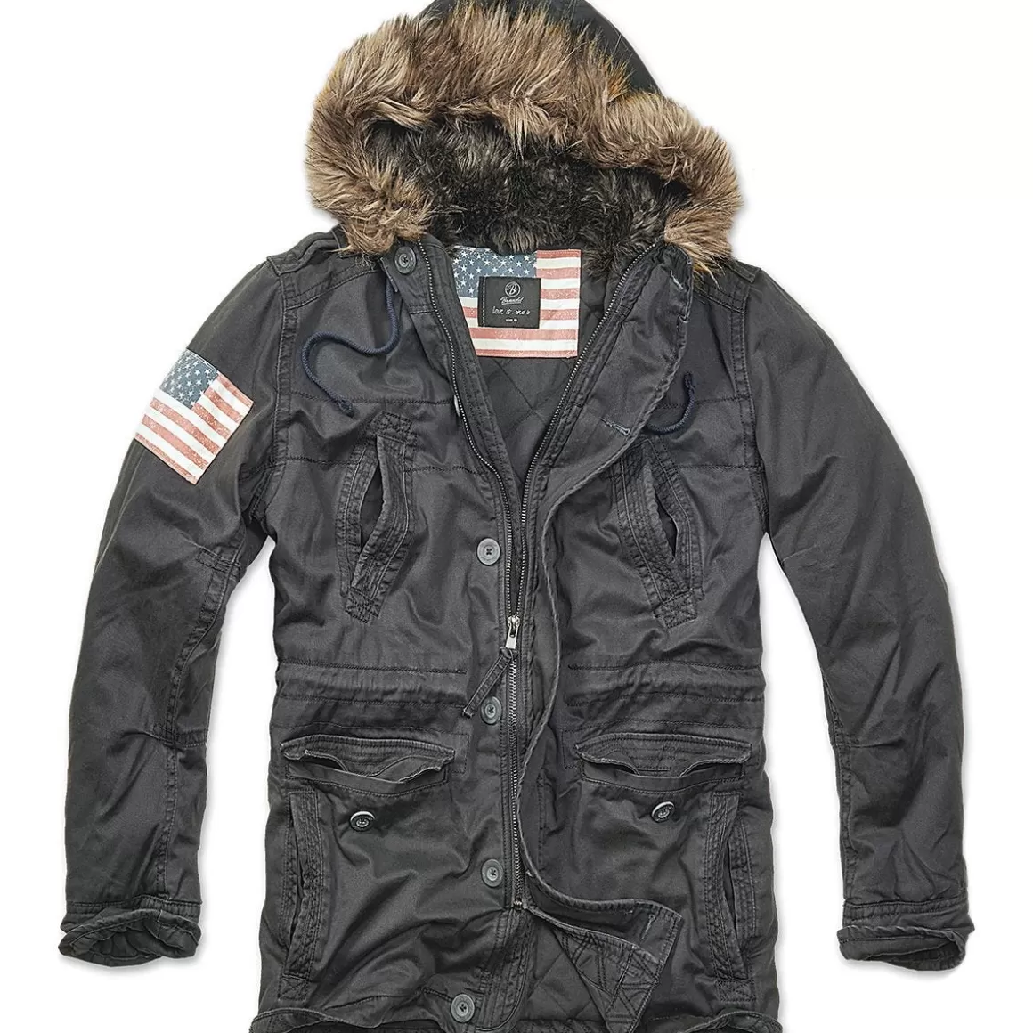 Brandit Jackets & Coats> Vintage Explorer Stars & Stripes Jacket Black