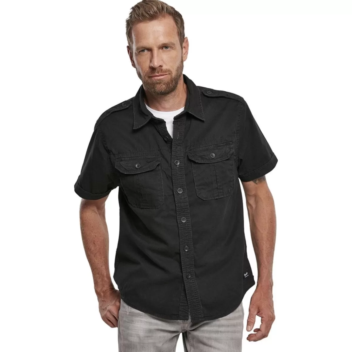 Flyye Industries Shirts>Brandit Vintage Shirt Short Sleeve Black