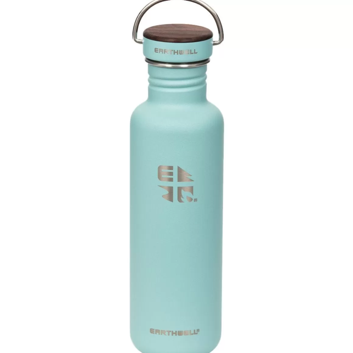 Earthwell Water & Hydration> Woodie Single Wall Bottle 800Ml Walnut / Aqua Blue