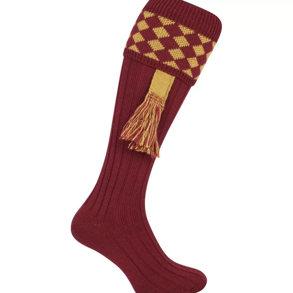 MFH Socks>Jack Pyke Harlequin Shooting Socks Burgundy/Gold