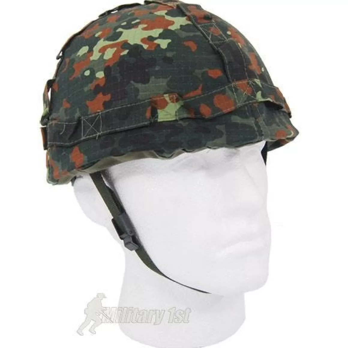 Mil-Tec Headwear>Plastic Helmet With Flecktarn Camo Cloth Cover