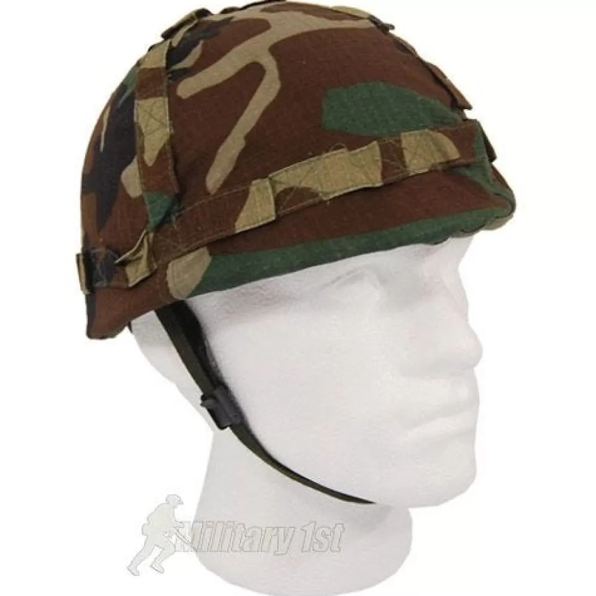 Mil-Tec Headwear>Plastic Helmet With Woodland Camo Cloth Cover