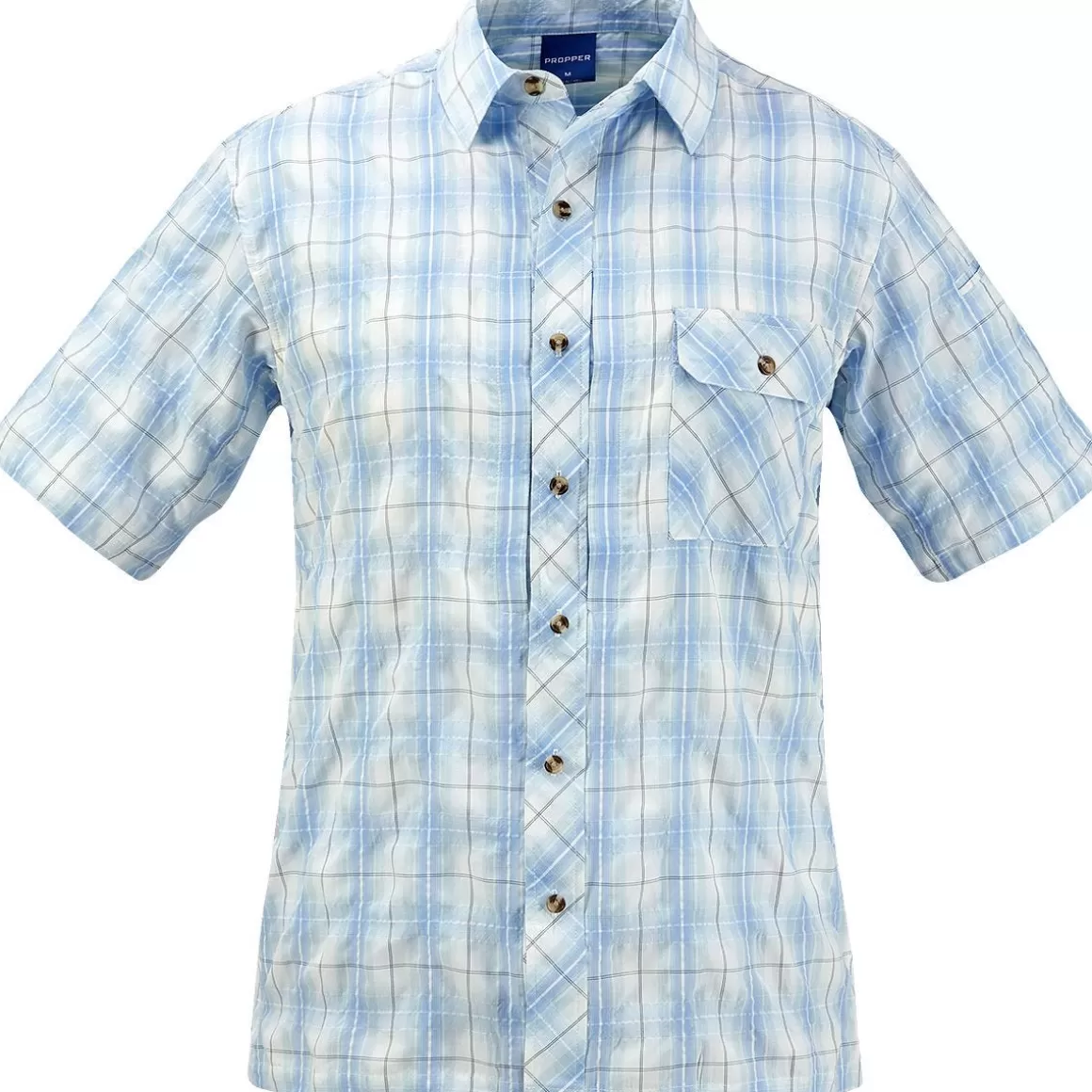 Flyye Industries Shirts>Propper Covert Button-Up Short Sleeve Shirt Light Blue Plaid