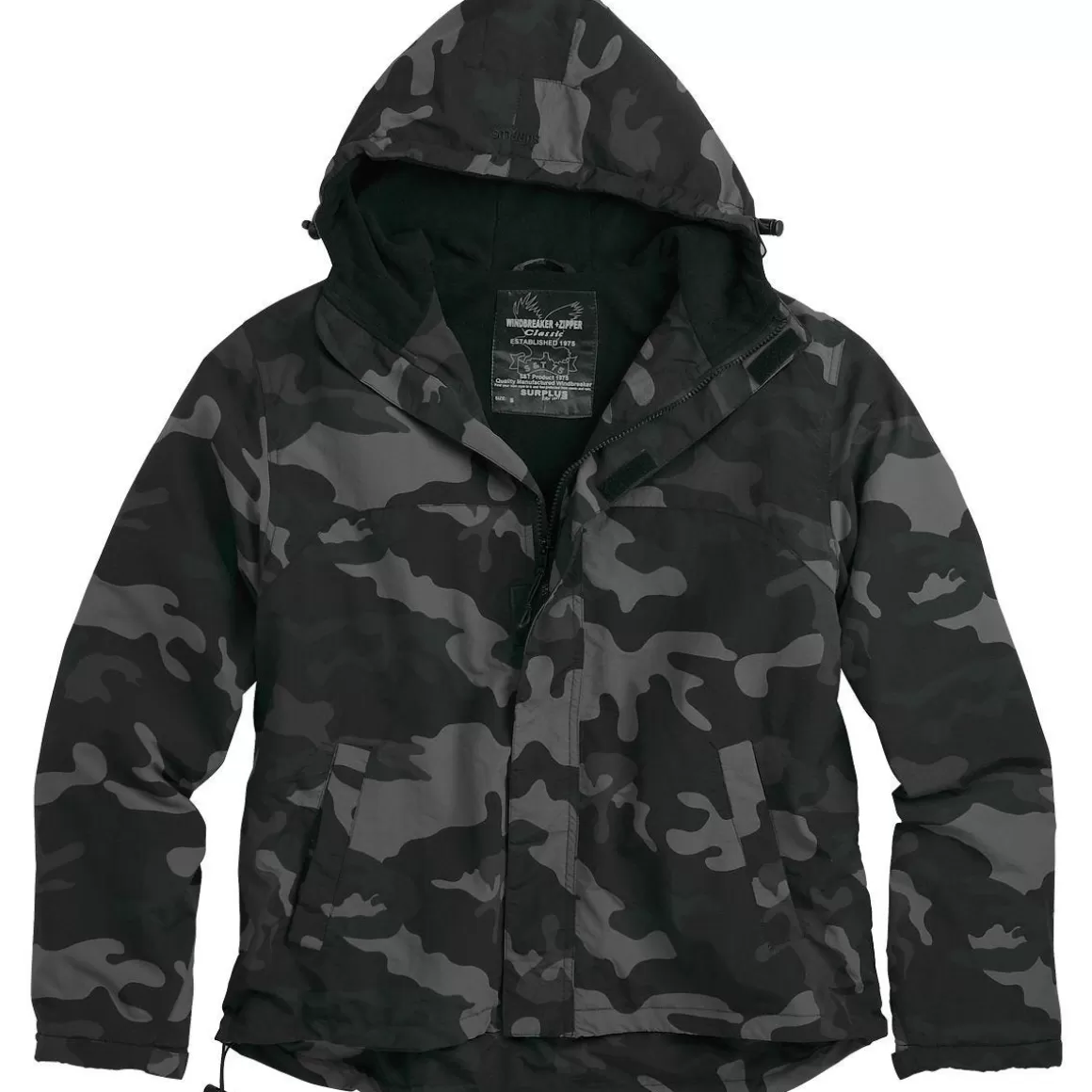 Surplus Jackets & Coats> Windbreaker Jacket With Zipper Black Camo