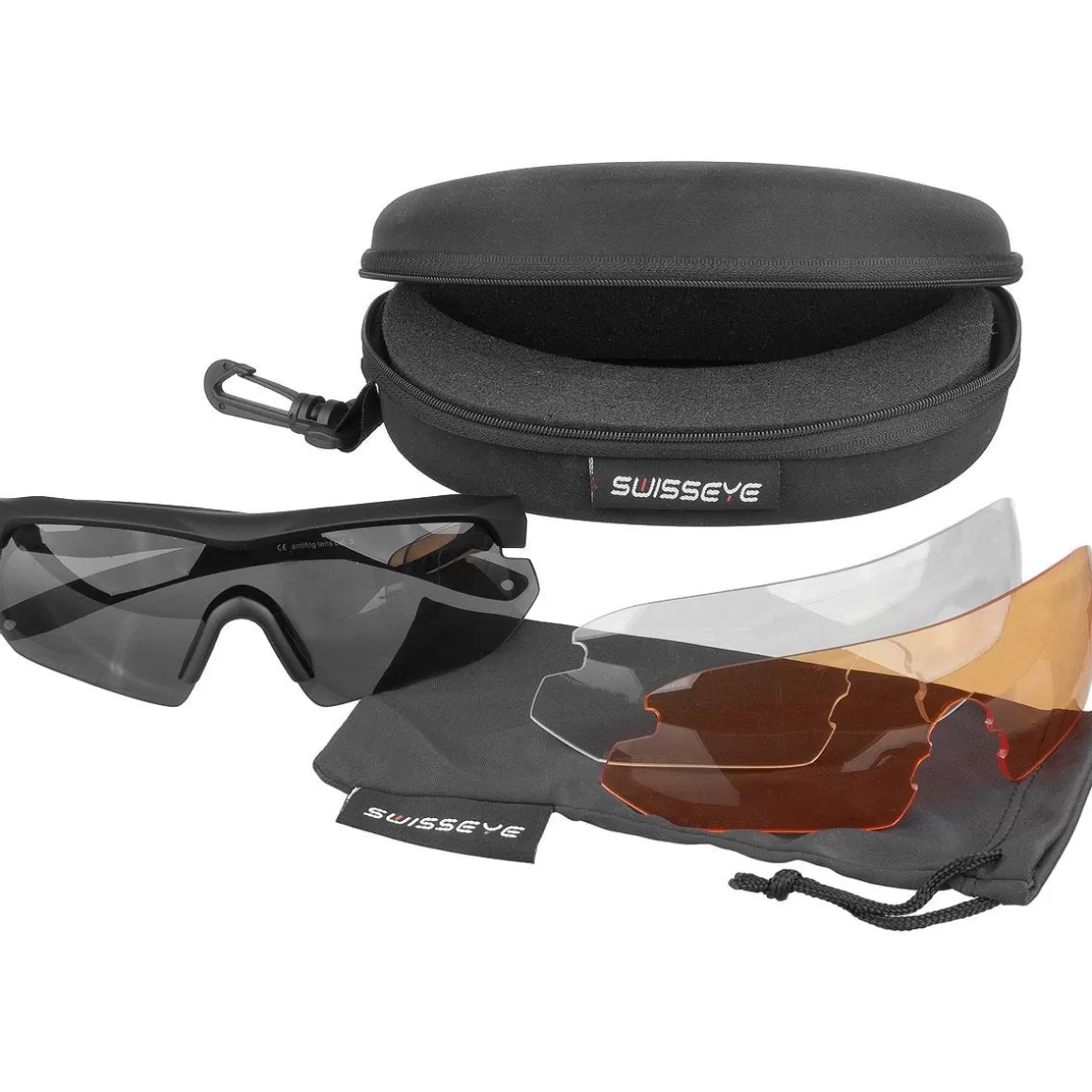 Swiss Eye Ballistic Glasses> Nighthawk Sunglasses - Smoke + Orange + Clear Lens / Black Rubber Frame