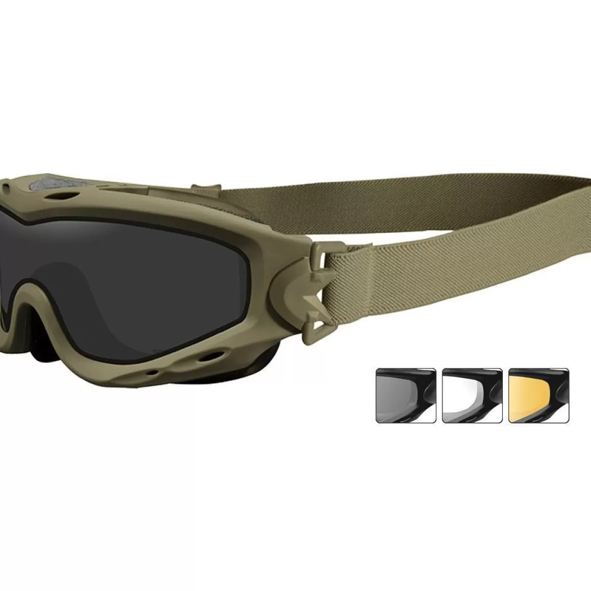 Wiley X Goggles> Spear Goggles - Smoke Grey + Clear + Light Rust Lens / Tan Frame
