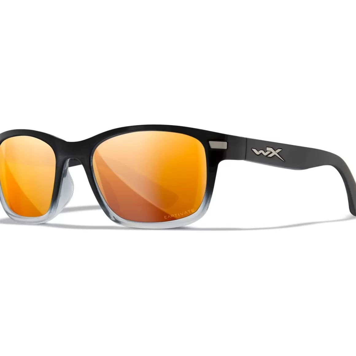 Wiley X Glasses> Wx Helix Glasses - Captivate Polarized Bronze Mirror Lenses / Gloss Black Fade To Clear Crystal