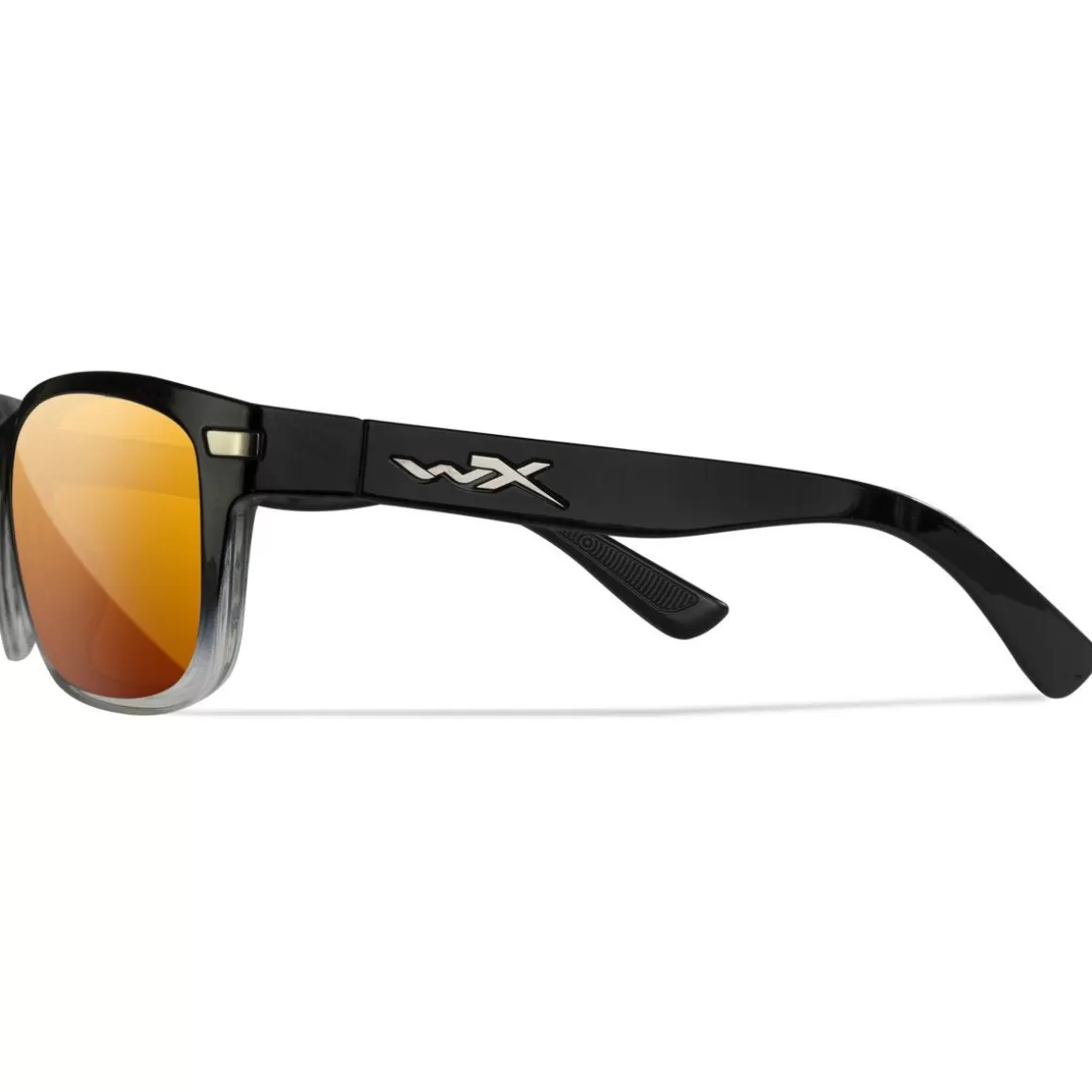 Wiley X Glasses> Wx Helix Glasses - Captivate Polarized Bronze Mirror Lenses / Gloss Black Fade To Clear Crystal