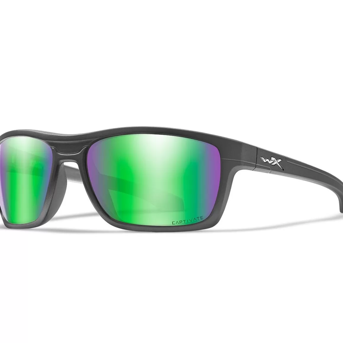 Wiley X Glasses> Wx Kingpin Glasses - Captivate Polarized Green Mirror Lens / Matte Graphite Frame