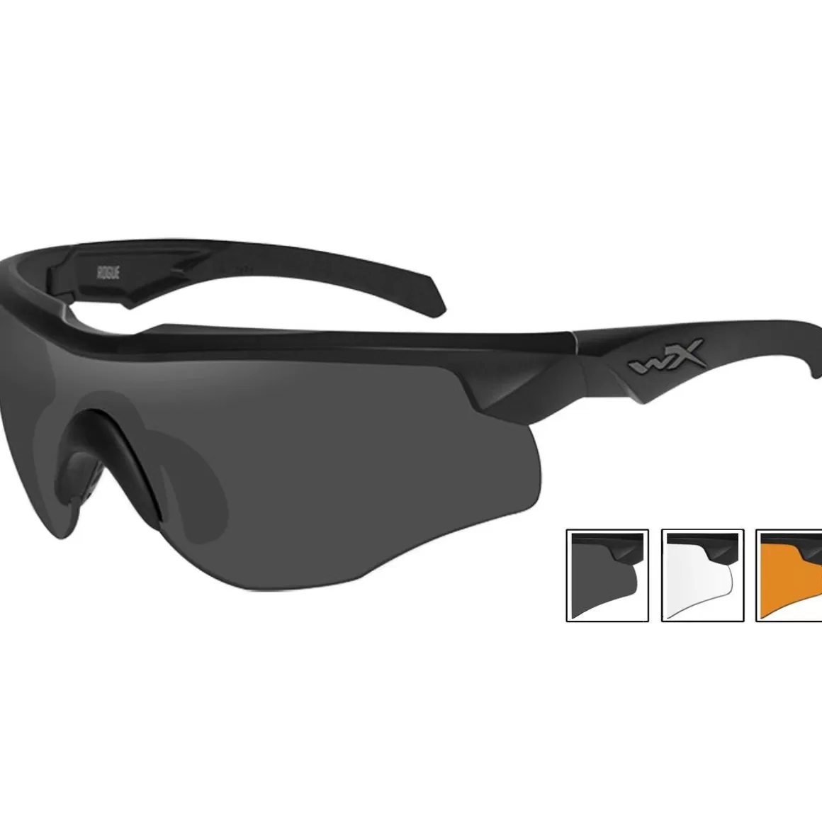 Wiley X Ballistic Glasses> Wx Rogue Comm Glasses - Smoke Grey + Clear + Light Rust Lens / Matte Black Frame