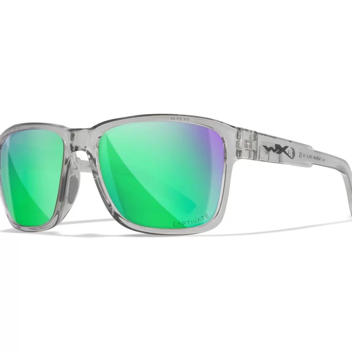 Wiley X Glasses> Wx Trek Glasses - Captivate Polarized Green Mirror Lenses / Gloss Crystal Light Grey Frame
