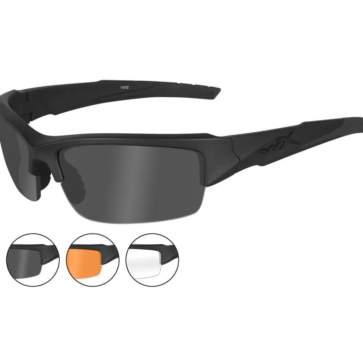 Wiley X Ballistic Glasses> Wx Valor Glasses - Smoke Grey + Clear + Light Rust Lens / Matte Black