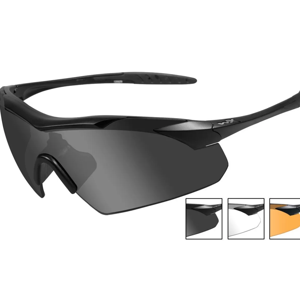 Wiley X Ballistic Glasses> Wx Vapor Glasses - Smoke Grey + Clear + Light Rust Lens / Matte Black Frame